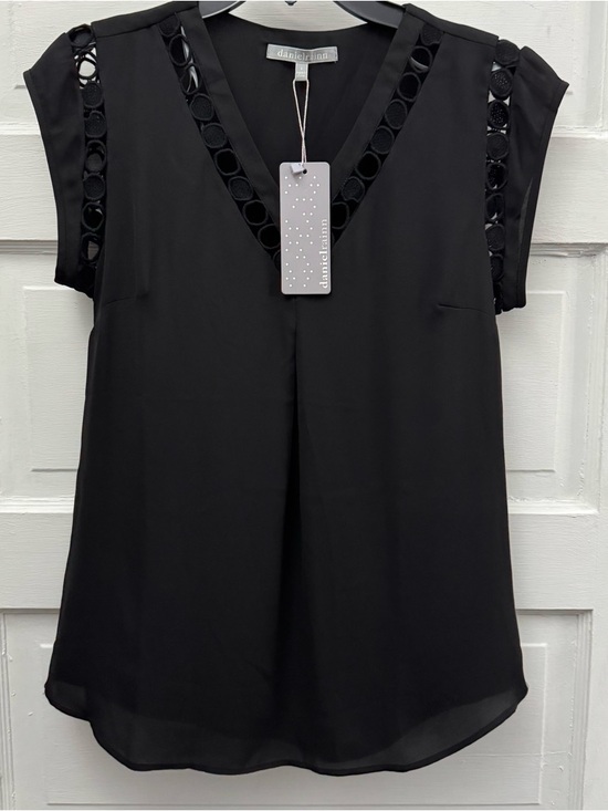 Tops - Daniel Rainn NWT Black Lace Trim Blouse Small V Neck Work Top